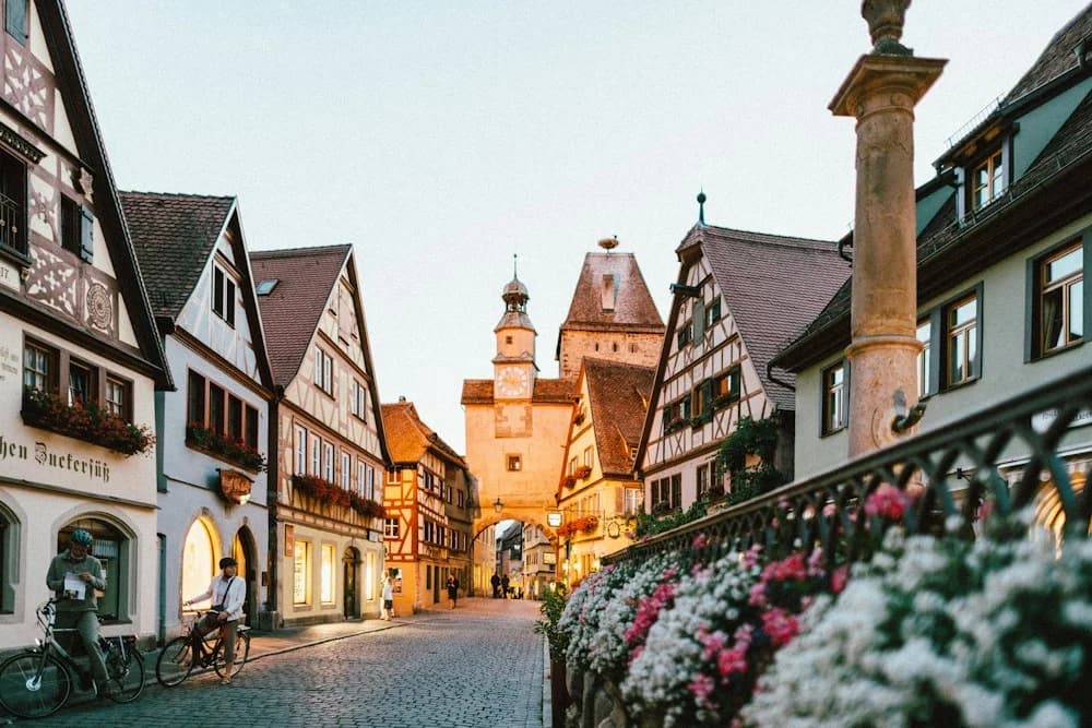 Half-timbered buildings on a historic German town street
